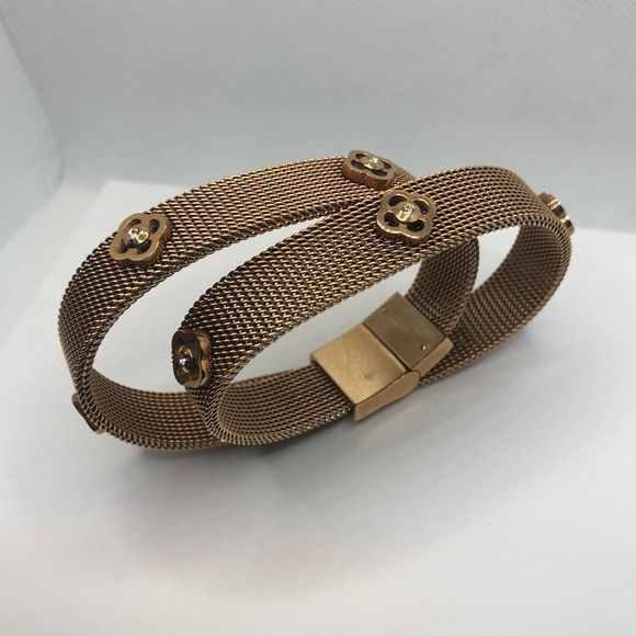 Henri Bendel Rose Gold Bronze Mesh Floral Crystal Choker Wrap Bracelet - Picture 8 of 10